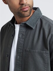 River Island Grey Regular Fit Long Sleeve Contrast 100% Cotton Cord Collar Shirt - Image 3 of 4