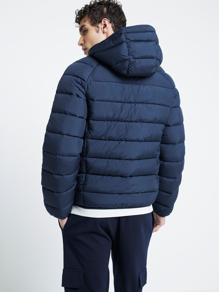 Синий - Стеганая куртка с капюшоном и пуховиком River Island - Изображение 2 из 4