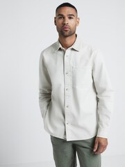 River Island Stone Regular Fit Long Sleeve Contrast 100% Cotton Cord Collar Shirt - Image 1 of 4