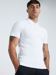 River Island White Herringbone Muscle Fit Polo Shirt - Image 1 of 4
