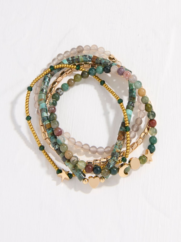 FatFace Green Stretch Stack Bracelet - Image 1 of 2