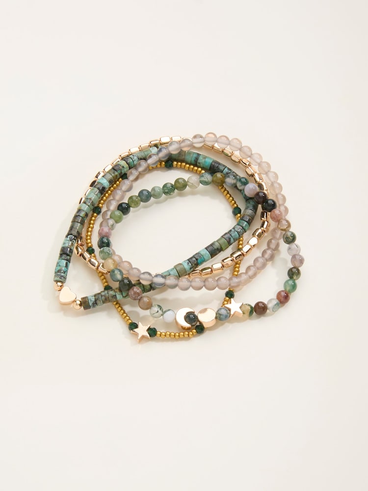 FatFace Green Stretch Stack Bracelet - Image 1 of 4 FatFace Green Stretch Stack Bracelet - Image 1 of 4