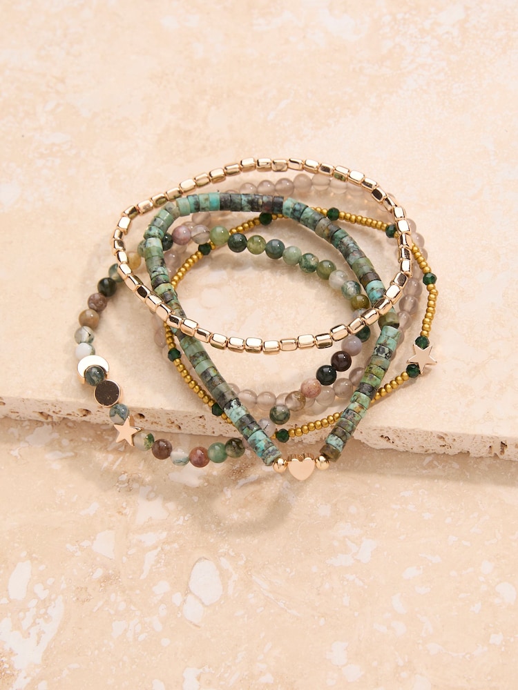 FatFace Green Stretch Stack Bracelet - Image 2 of 4 FatFace Green Stretch Stack Bracelet - Image 2 of 4