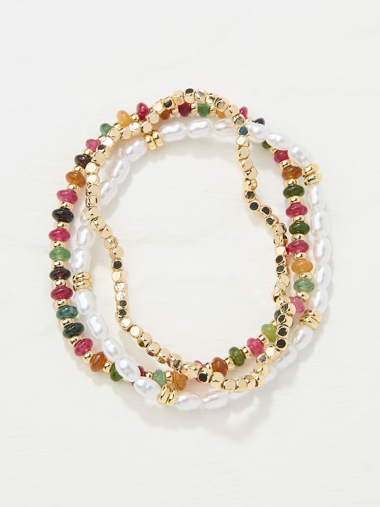 FatFace Multi Semi Precious Stone Stretch Bracelet Stack - Image 1 of 3