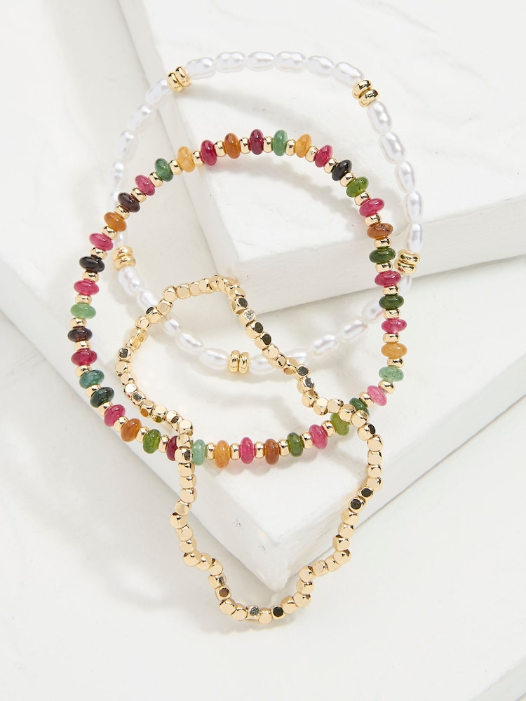 FatFace Multi Semi Precious Stone Stretch Bracelet Stack - Image 2 of 3