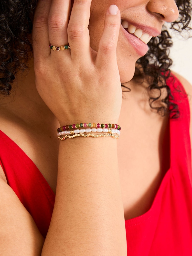 FatFace Multi Semi Precious Stone Stretch Bracelet Stack - Image 3 of 3