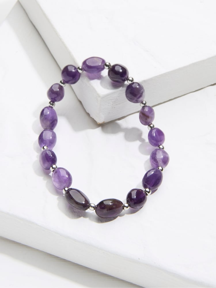 FatFace Purple Amethyst Gemstone Stretch Bracelet - Image 2 of 2