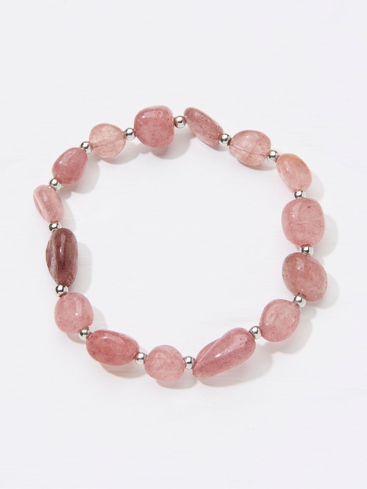 FatFace Pink Strawberry Quartz Stretch Bracelet - Image 1 of 2