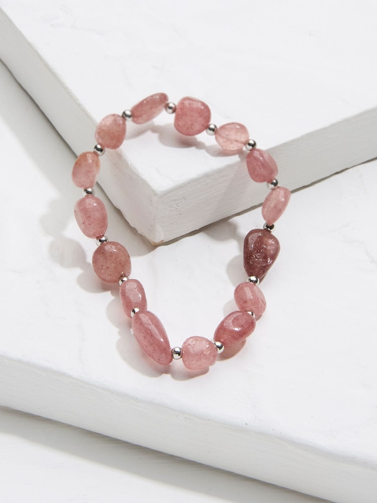 FatFace Pink Strawberry Quartz Stretch Bracelet - Image 2 of 2