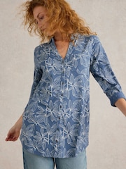 White Stuff Blue Annie Longline 100% Cotton Shirt - Image 1 of 6