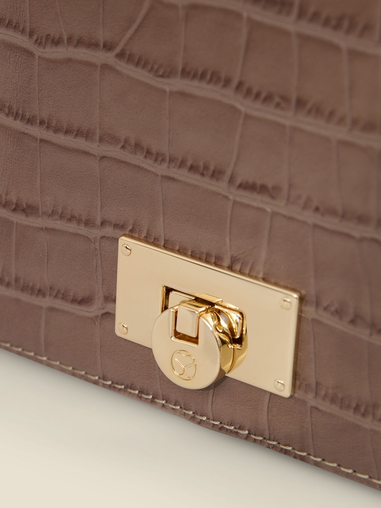 Sosandar Brown Leather Croc Shoulder Bag - Image 5 of 5 Sosandar Brown Leather Croc Shoulder Bag - Image 5 of 5
