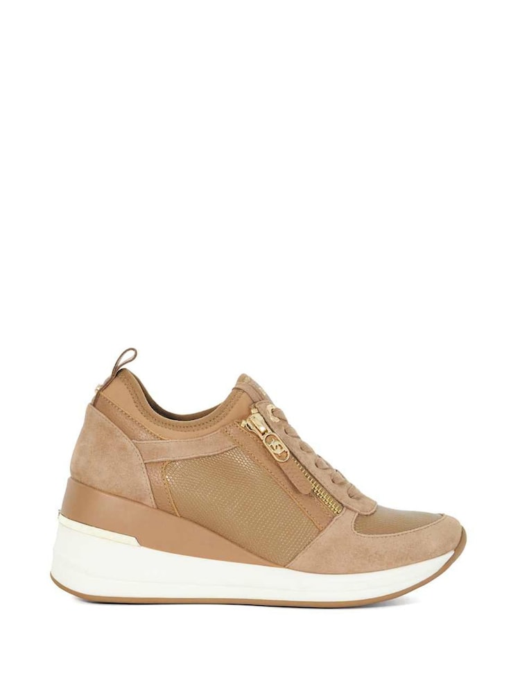Dune London Brown Standard Fit Eiline 2 Side Zip Wedge Trainers - Image 2 of 6