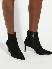 Dune London Black Wide Fit Obsessively Mid Set Back Point Heeled Ankle Boots - Image 1 of 6