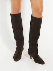 Dune London Brown Slink Angle Mid Heel Knee High Boots - Image 1 of 5