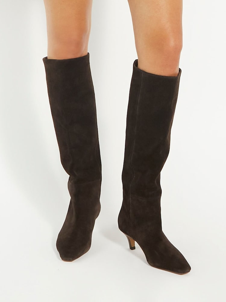 Dune London Brown Slink Angle Mid Heel Knee High Boots - Image 1 of 5