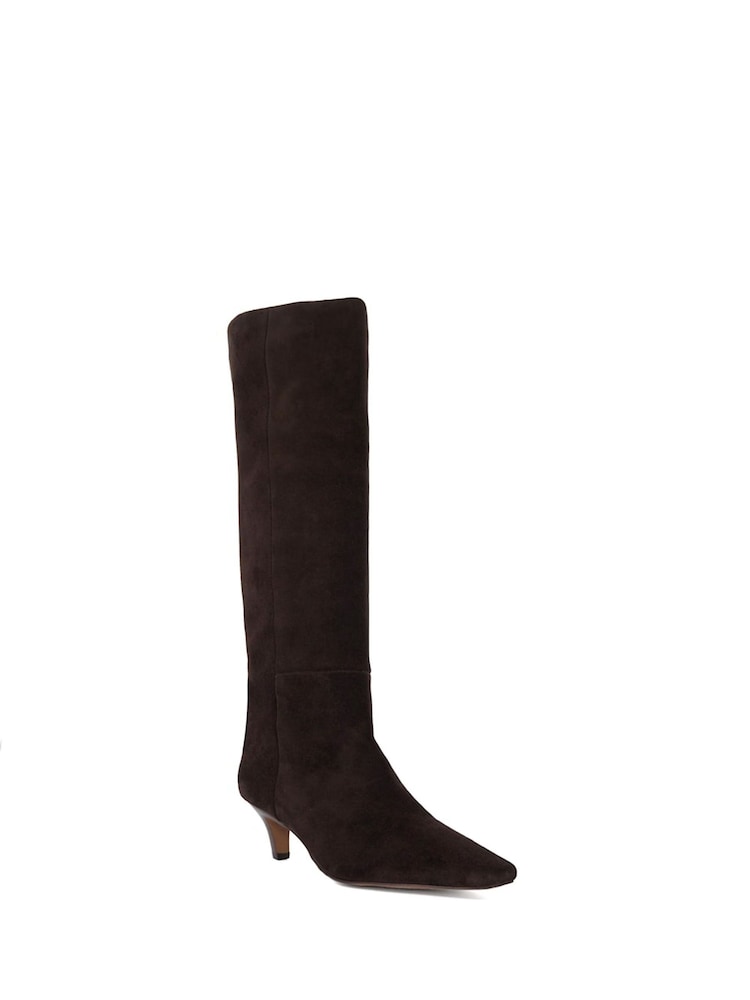 Dune London Brown Slink Angle Mid Heel Knee High Boots - Image 2 of 5