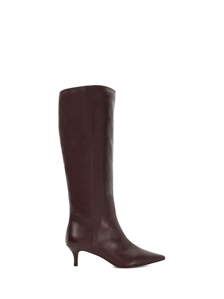 Dune London Brown Standard Fit Smooth Kitten Heel Point Knee-High Boots - Image 2 of 6