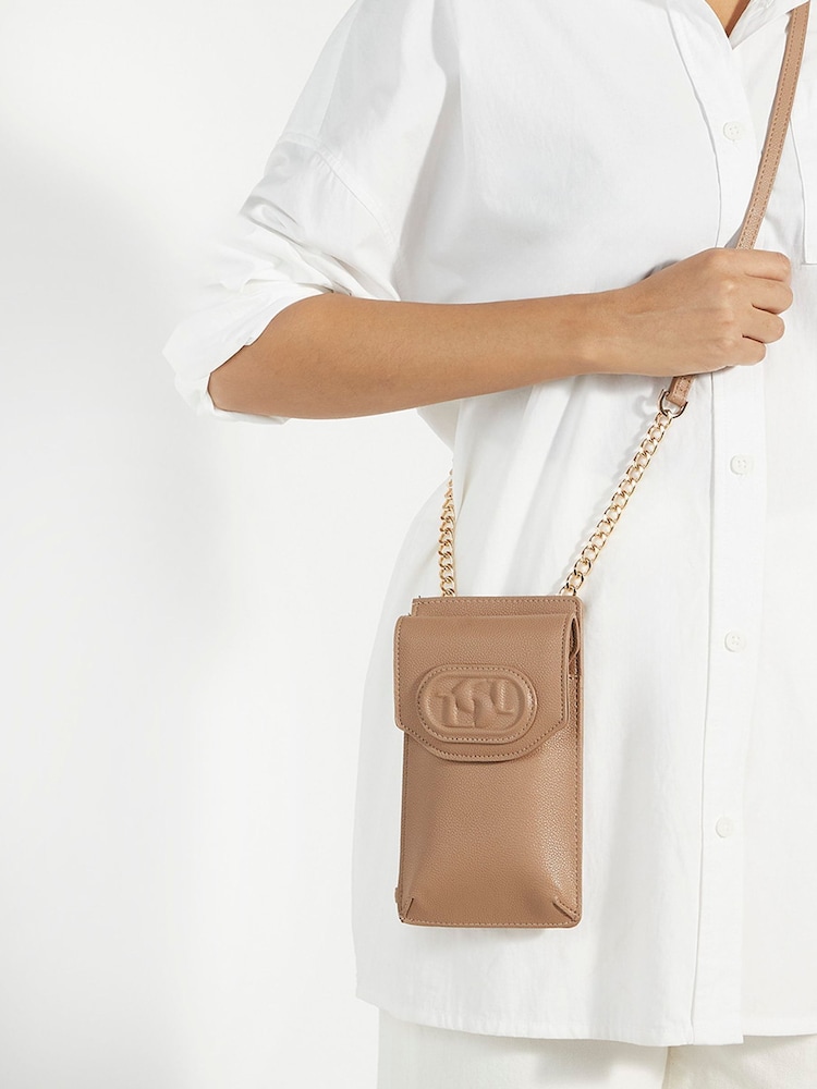 Dune London Brown Samely Debossed Logo Phone Cross-Body Bag - Image 1 of 7