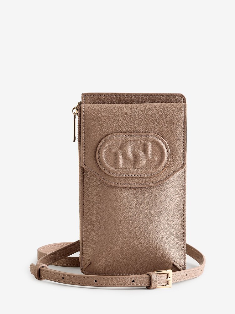 Dune London Brown Samely Debossed Logo Phone Cross-Body Bag - Image 2 of 7
