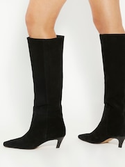 Dune London Black Slink Angle Mid Heel Knee High Boots - Image 1 of 6
