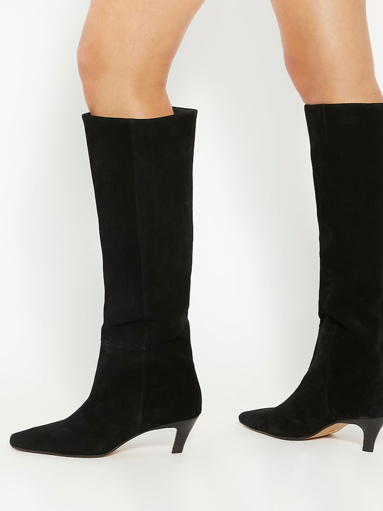 Dune London Black Slink Angle Mid Heel Knee High Boots - Image 1 of 6