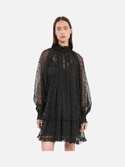 The Kooples Black Sheer High Neck Mini Dress - Image 1 of 5