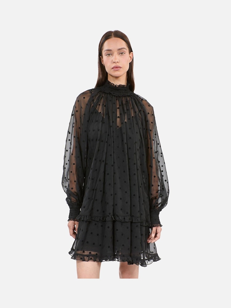 The Kooples Black Sheer High Neck Mini Dress - Image 1 of 5