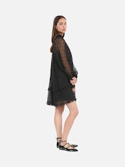 The Kooples Black Sheer High Neck Mini Dress - Image 3 of 5