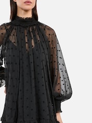 The Kooples Black Sheer High Neck Mini Dress - Image 5 of 5