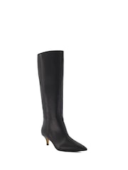 Dune London Black Wide Fit Smooth Kitten Heel Point Knee-High Boots - Image 3 of 6