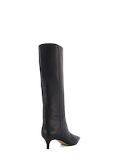 Dune London Black Wide Fit Smooth Kitten Heel Point Knee-High Boots - Image 4 of 6