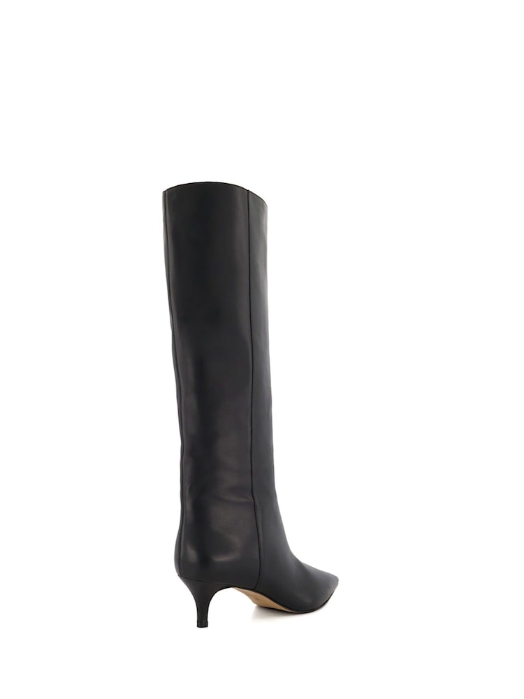Dune London Black Wide Fit Smooth Kitten Heel Point Knee-High Boots - Image 4 of 6
