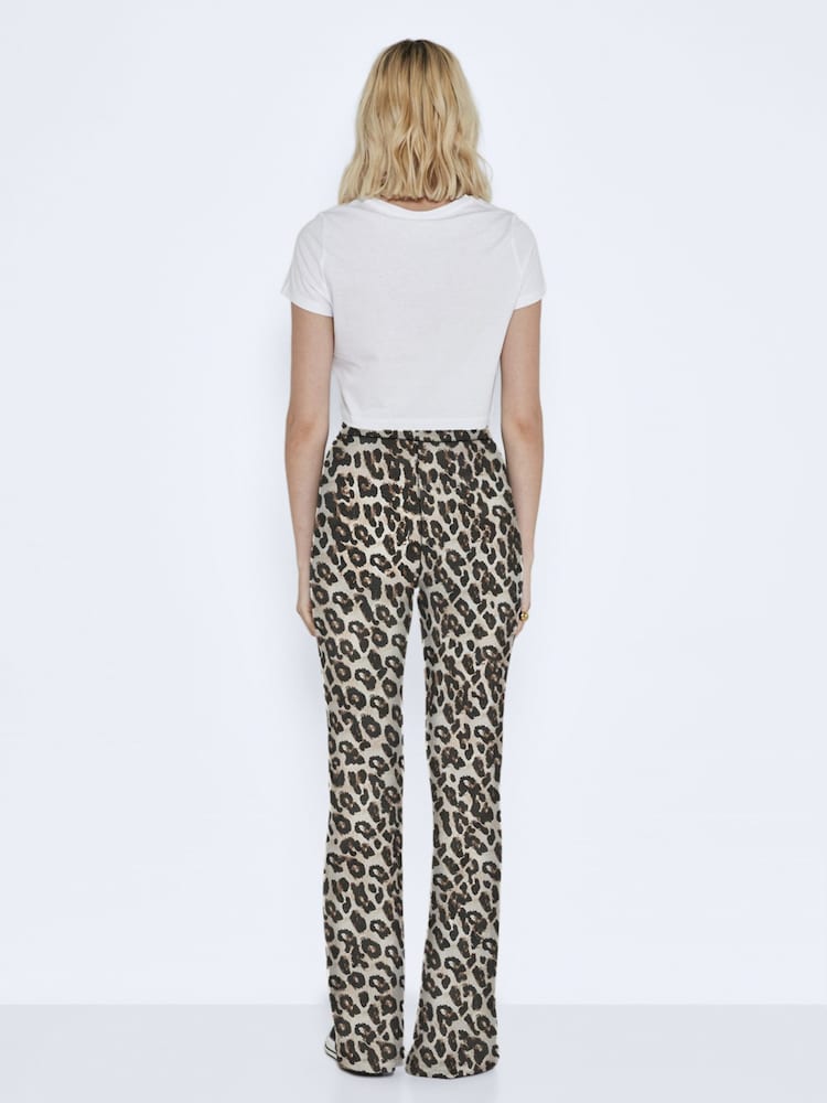NOISY MAY Black High Waisted Leopard Print Flared Jersey Trousers - Image 2 of 4