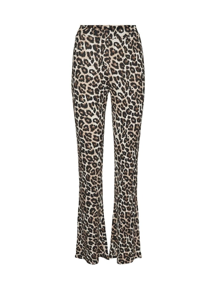 NOISY MAY Black High Waisted Leopard Print Flared Jersey Trousers - Image 4 of 4