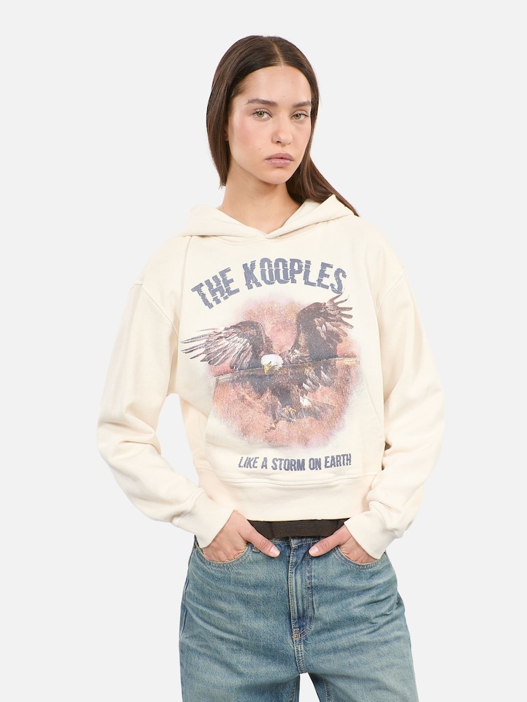 The Kooples Cream 100% Cotton Eagle Print Hoodie - Image 1 of 8