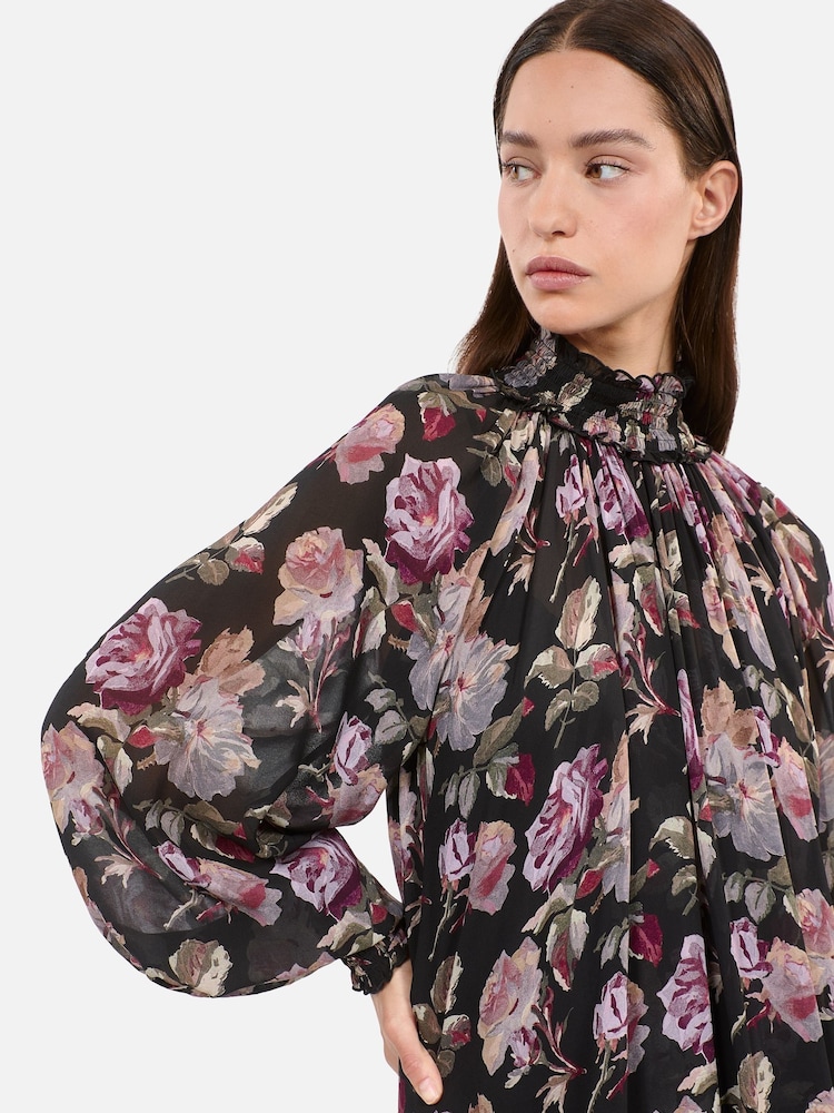 The Kooples Black Silk Print Mini Dress - Image 3 of 7
