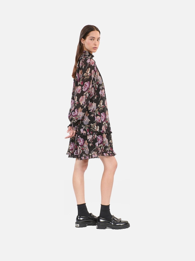 The Kooples Black Silk Print Mini Dress - Image 4 of 7