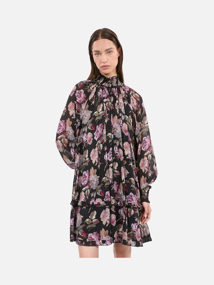 The Kooples Black Silk Print Mini Dress - Image 5 of 7