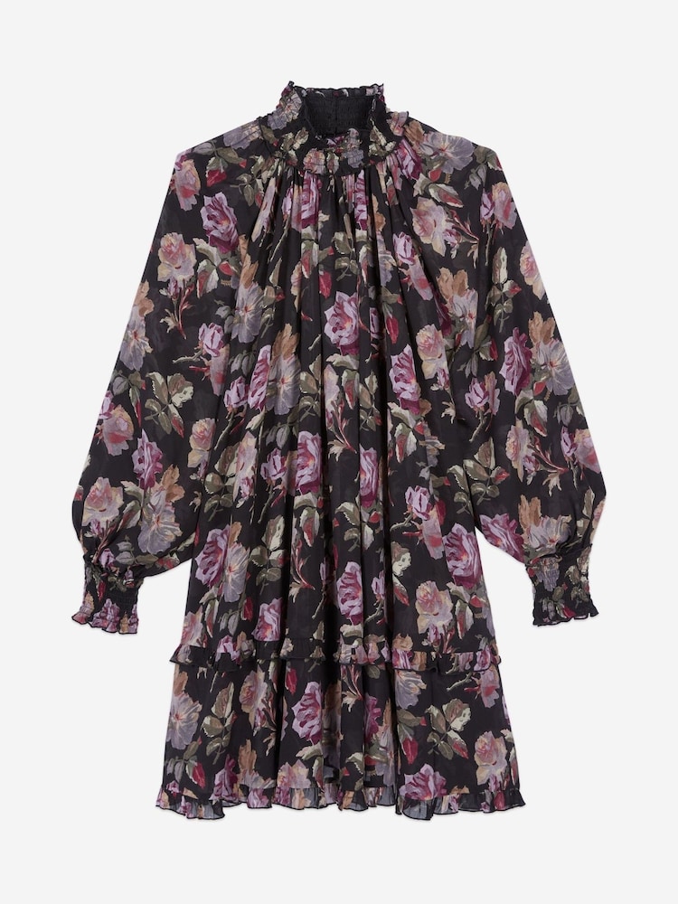 The Kooples Black Silk Print Mini Dress - Image 6 of 7