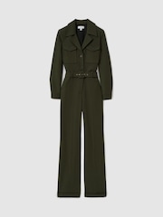 Reiss Dark Green Ray Petite Belted Utility Jumpsuit - Image 2 of 7