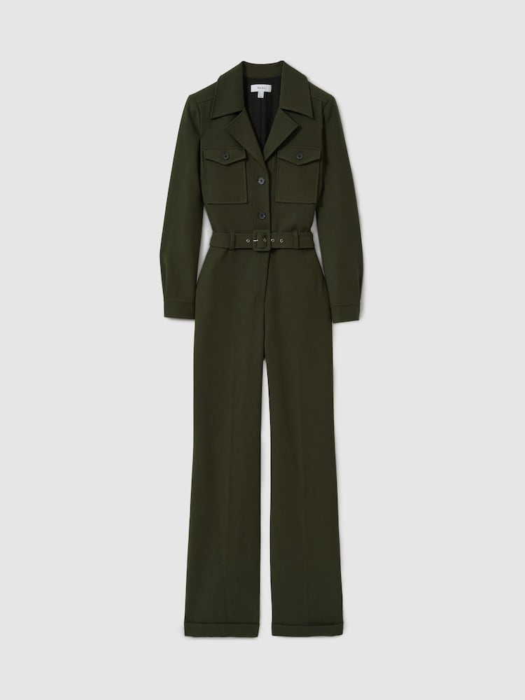 Reiss Dark Green Ray Petite Belted Utility Jumpsuit - Image 2 of 7