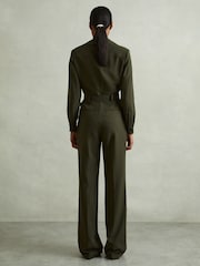 Reiss Dark Green Ray Petite Belted Utility Jumpsuit - Image 4 of 7