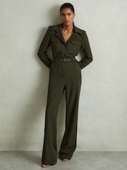 Reiss Dark Green Ray Petite Belted Utility Jumpsuit - Image 5 of 7