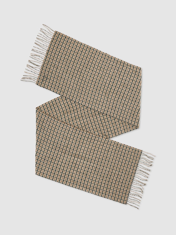 Reiss Camel/Green Multi Marsh Wool-Cashmere Houndstooth-Check Scarf - Image 1 of 5 Reiss Camel/Green Multi Marsh Wool-Cashmere Houndstooth-Check Scarf - Image 1 of 5