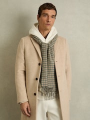 Reiss Camel/Green Multi Marsh Wool-Cashmere Houndstooth-Check Scarf - Image 2 of 5