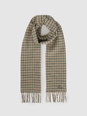 Reiss Camel/Green Multi Marsh Wool-Cashmere Houndstooth-Check Scarf - Image 3 of 5