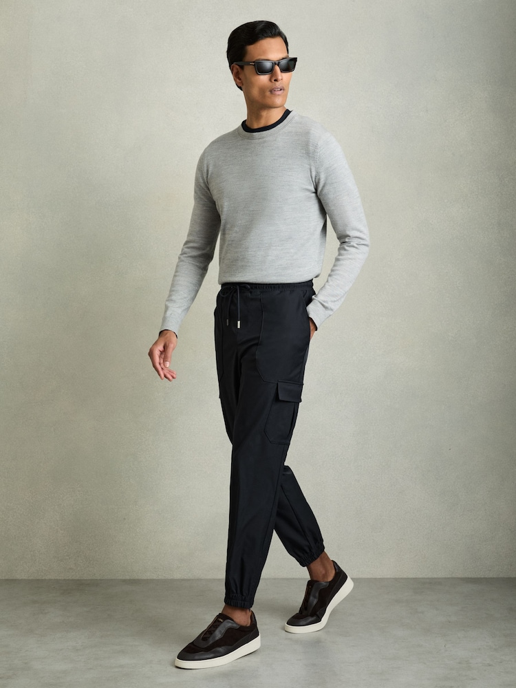 Reiss Navy Lavenham Technical Cargo Drawstring Trousers - Image 1 of 6 Reiss Navy Lavenham Technical Cargo Drawstring Trousers - Image 1 of 6