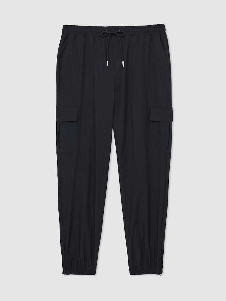 Reiss Navy Lavenham Technical Cargo Drawstring Trousers - Image 2 of 6