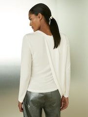 Reiss Ivory Ellie Draped-Jersey Top - Image 4 of 5