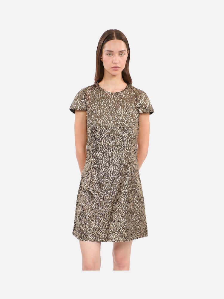 The Kooples Gold Textured Print Mini Dress - Image 1 of 7